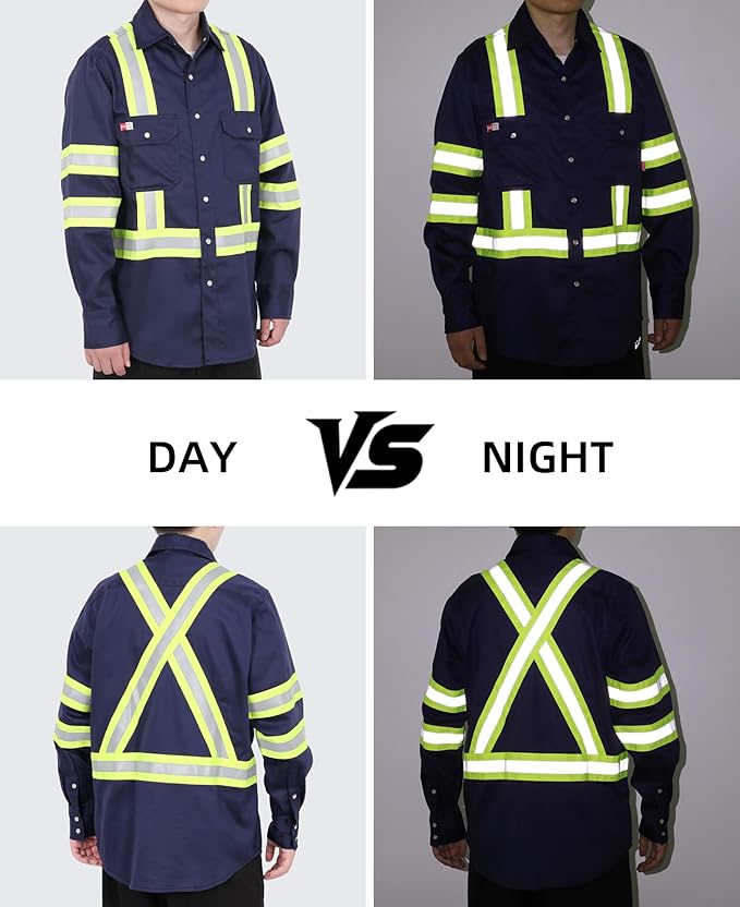 TICOMELA FR Shirts for Men High Visibility/Hi Vis Flame Resistant/Fire Retardant Shirt 6.5oz Men's Welding Shirts
