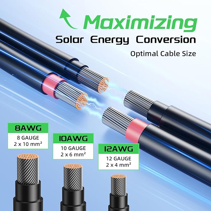 Bateria Power 30 Feet 8AWG Solar Panel Extension Cable, 10mm² Twin Wire Conductor Parallel Solar Wire Adapter Kit with Waterproof Female & Male Solar Connectors for RV, Marine, Photovoltaic Systems