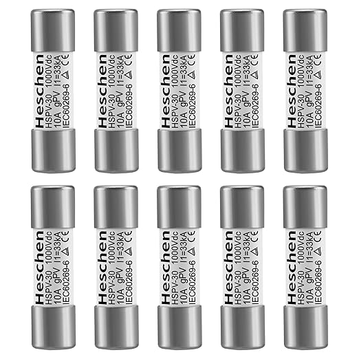 Heschen Solar DC1000V PV Fuse, Photovoltaic Fuses, gPV Type Fuse Link, HSPV-30, 10 * 38mm, 10A 1000VDC, I1 33kA, for Solar PV System Protection, 10PCS