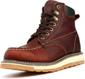 Moc Toe Work Boots for Men Waterproof Soft/Steel Toe Comfortable Full Grain Leather Non Slip Wedge Outsole Construction 6" Workboots