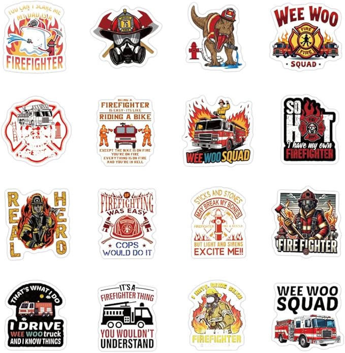 123Pcs Funny Firefighter Stickers - Fireman Stickers & Decals for Hard Hat - Funny Firefighter Hard Hat Gifts