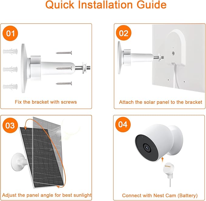 7W Solar Panel Compatible with Google Nest Camera Outdoor & Indoor (Battery Version), Solar Power Charger with IP66 Weatherproof, 360° Adjustable Mount, 9.8ft Cable,1 Pack