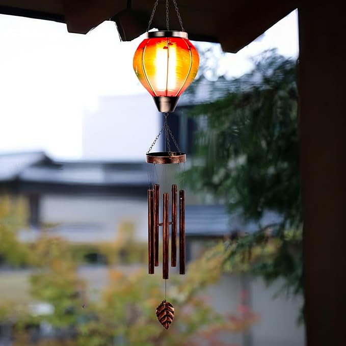 Wind Chimes for Outside Solar Wind Chimes Outdoor Hot Air Balloon Wind Chime with 5 Thicken Tubes & Hook Solars Lanterns Windchime Solar Lights Metal Windchimes for Mother Garden Yard Decor