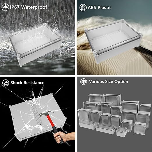LeMotech Junction Box IP67 Waterproof Dustproof Electrical Box Project Box DIY Enclosure Gray with Transparent Clear Cover, External Size 15x11x5.1in (380x280x130mm)