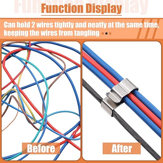 Zhengmy 500 Pcs Trailer Frame Wire Clips Stainless Steel Metal Cable Clips 22.5 mm/ 0.89 Inch Solar Panel Double Wire Clamps Trailer Clamps for PV Wiring Boat Cable