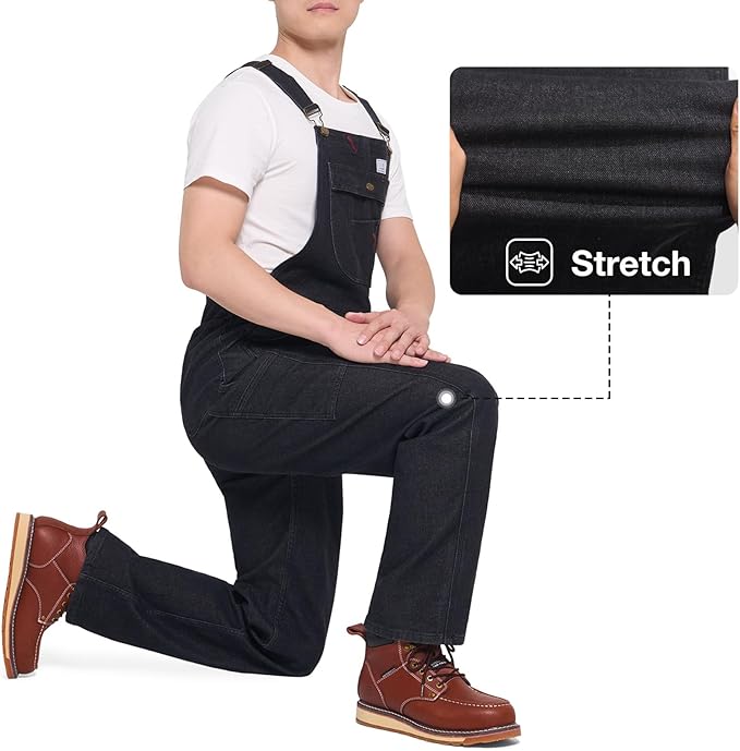 HISEA Mens Denim Bib Overalls, Men's Regular Fit Overall Flex Workwear with Adjustable Straps and Convenient Tool Pockets