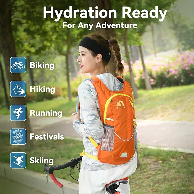 Hydration Backpack with 2L Bladder – Durable Lightweight Water Pack for Running, Hiking, Biking – Fits Men, Women, Youth