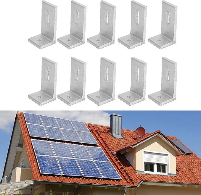 10Pcs Solar Panel Mounting Brackets, L Foot Solar Roof Mount, Aluminum Alloy Solar Panel Bracket Kit, Glossy Photovoltaic Brackets for Roof PV System, 3.14x1.57x1.57in