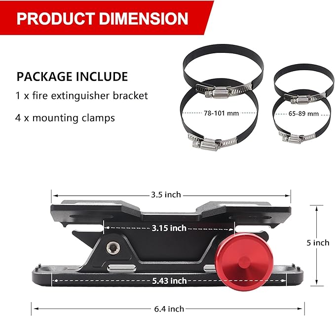 Quick Release Fire Extinguisher Mount - Aluminum Adjustable UTV Roll Bar Fire Extinguisher Holder Mounting Bracket Compatible with Jeep Wrangler TJ JK JL JKU Polaris RZR Ranger Can-Am X3 Universal