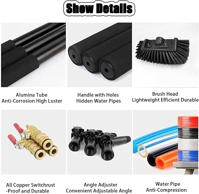 Photovoltaic Panel Cleaning Tools, Solar Glass Telescopic Pole, Water Fed Pole Kit, Kit with Soap Dispenser Telescopic, for Window Glass Roof Outdoor Glass Brush 29cm-9m/29ft