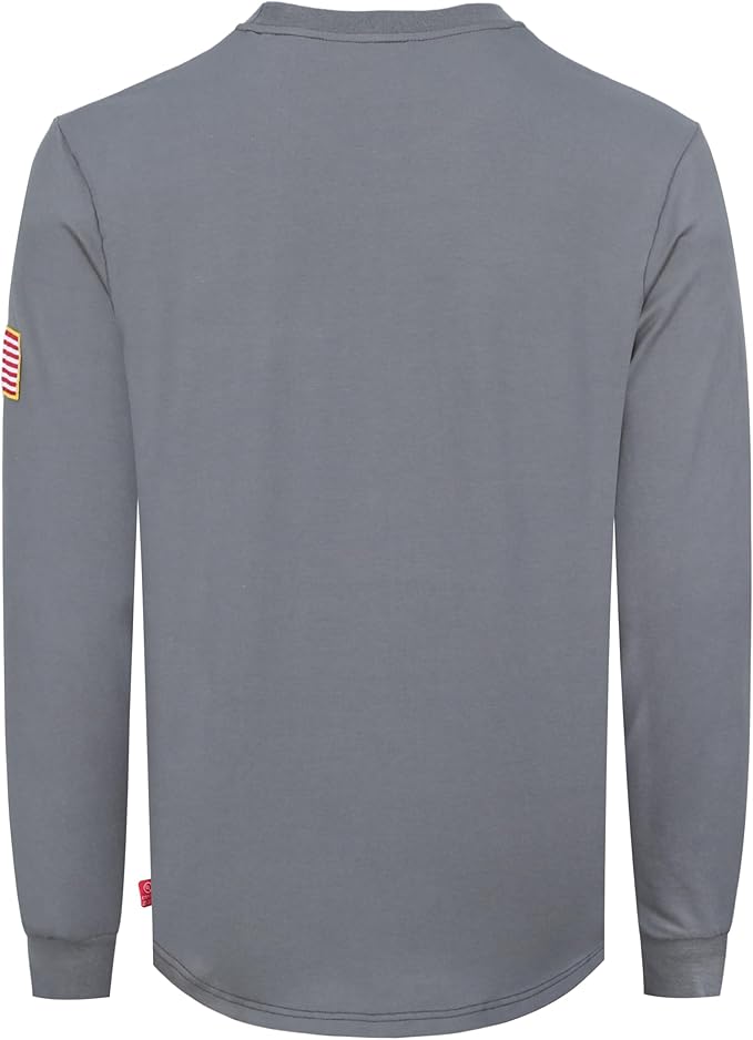 VATRENUS FR Shirt for Men Crewneck Midweight Utility Pocket Fire Resistant Long Sleeve Work Shirts NFPA2112 CAT2