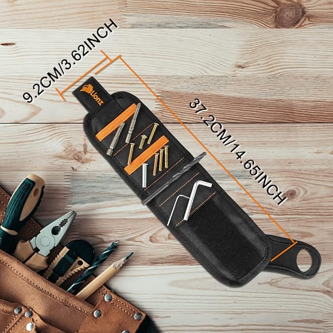 Lionz Magnetic Wristband with Thumb Loop - Perfect Stocking Stuffers Tool Belt Wrist Magnet for Holding Screws, Nails and Drill Bits - Powerful Wrist Magnetic Screw Holder for Men, Women, Carpenter