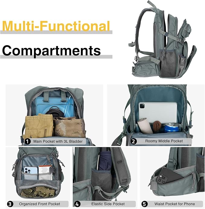 CVLIFE Hydration Backpack with 3L TPU Tactical Water Bladder, 22L Hiking Backpack for Men Women, Heavy Duty Molle Water Backpack with Multiple Compartments for Cycling Running Hunting Camping