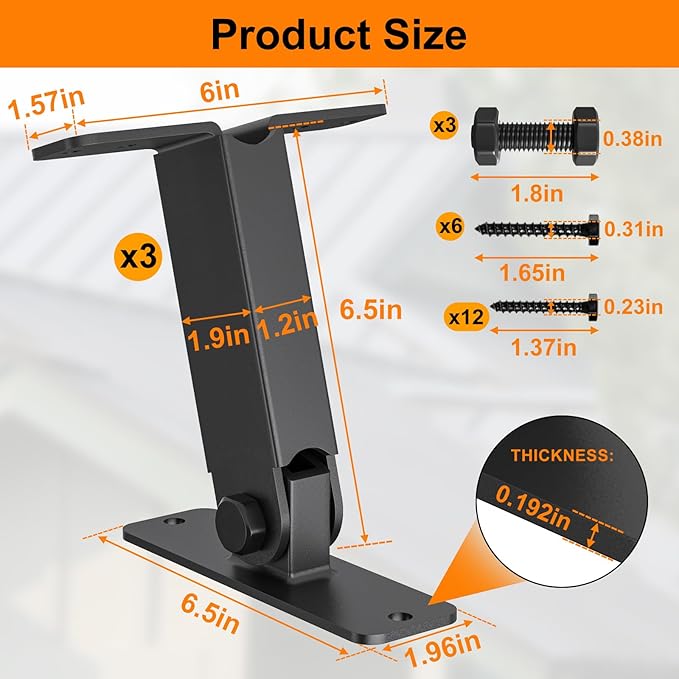 Heavy Duty Roof Riser Brackets Kit, TROPTOLKY Adjustable Angle Pergola Brackets, Black Metal Roof Riser Beam Bracket for Roof Pergola Gazebo Patio Cover (3 Pack)