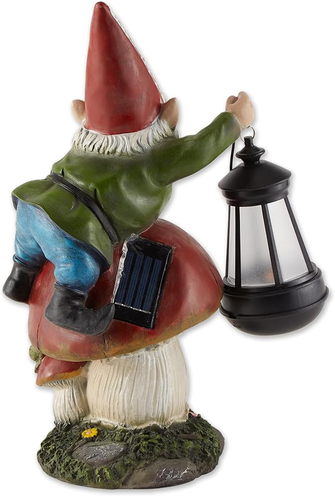 Zingz & Thingz Day & Night Garden Décor Solar Statue Figurine, 5.5x8.5x13, Gnome Mushroom
