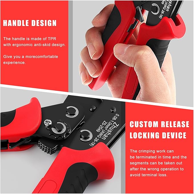 Zhushan ZS-2549 Precision Ratcheting Crimping Tool for JST, Molex, Dupont Terminals – Fits ZH 1.5mm, PH 2.0mm, XH 2.5mm, VH 3.96mm, Dupont 2.54mm, AWG 28-18 (0.08-1.0mm²) – Professional Wire Crimper