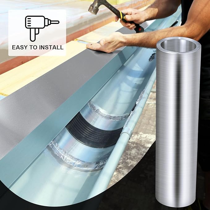 Therwen 1 Roll Aluminum Flashing Roll Metal Aluminum Roof Panels 0.2 mm Thickness Roof Flashing Strip for Sealing Windows Doors Siding Backyard Stains Moss and Mildew Prevention (20"x 10')