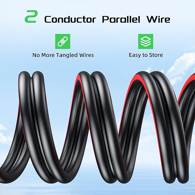 Bateria Power 6 Feet 10AWG Solar Panel Extension Cable, 6mm² Twin Wire Conductor Parallel Solar Wire Adapter Kit with Waterproof Female & Male Solar Connectors for RV, Marine, Photovoltaic Systems