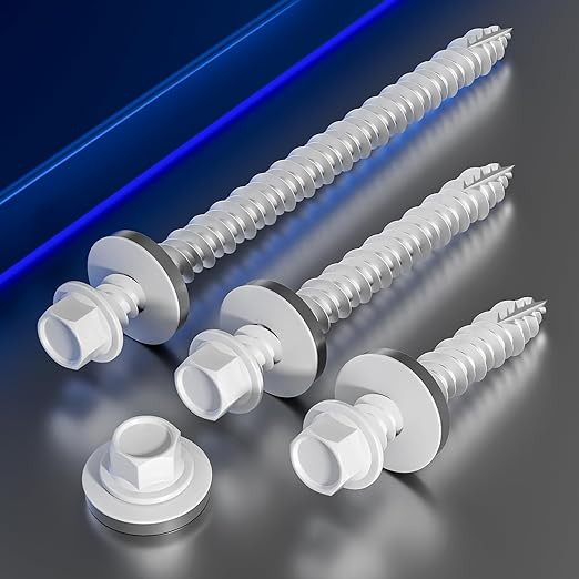 # 3/16 * 3" 42PCS 1lbs White Hexagonal Metal Sheet roof Screws,#10 * 3 with EPDM washers and Hexagonal self Tapping, Used for Metal to Wood, Corrugated Roofs.5 * 75mm