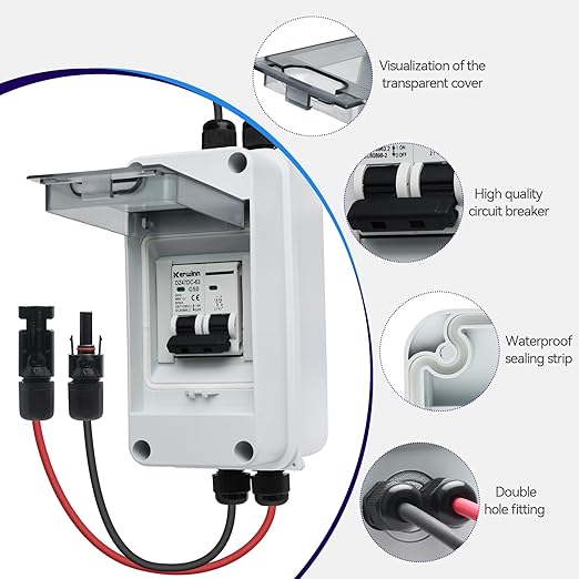 Solar Panel Disconnect Switch,50A 400V Miniature Circuit Breaker Box IP65 Waterproof AC/DC Disconnect Box for photovoltaic Solar Panel Grid-Connected Off-Grid System Home