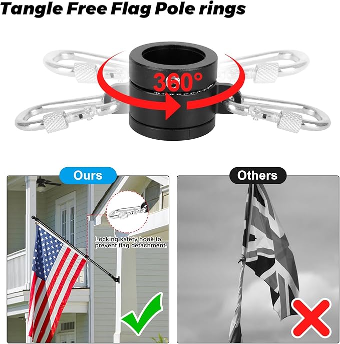 6FT Carbon Fiber Flag Pole, Flagpole for Outside House, Porch Flagpoles, Tangle Free Black Flag Pole Kit, Wind-Resistant, Bend-Resistant, Rust-Free (Includes Bracket, 3K Carbon Fiber)