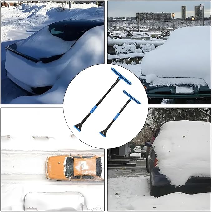 BELOMI 36" Car 3-in-1 Snow Brush, Detachable & Extendable Ice Scraper with Wide Foam Head & Ergonomic Grip, Lightweight Aluminum Snow Removal Tools Windshield & Paint Safe Shovel for Vehicle (Blue)