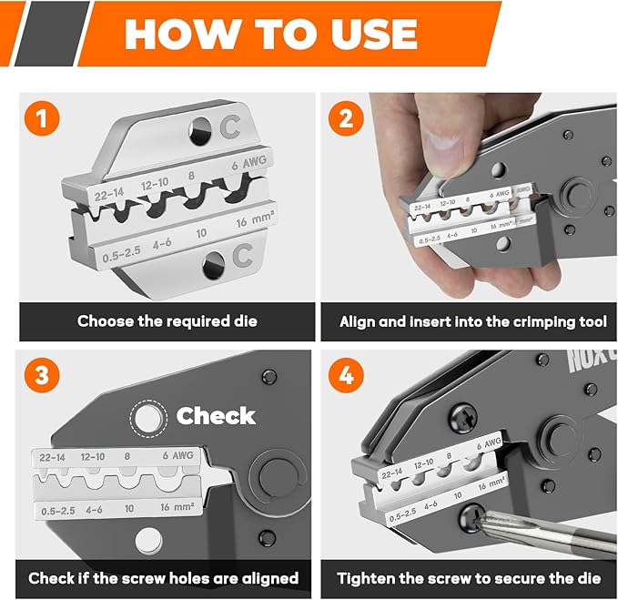 Crimping Die for Non-Insulated Terminals - 22-6 AWG