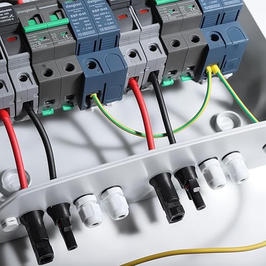 2 String Solar PV Combiner Box 2 in 2 Out IP65 DC500V 32A Circuit Breaker Surge Protector PV Fuse Solar Disconnect Switch Outdoor Waterproof Solar Panels System