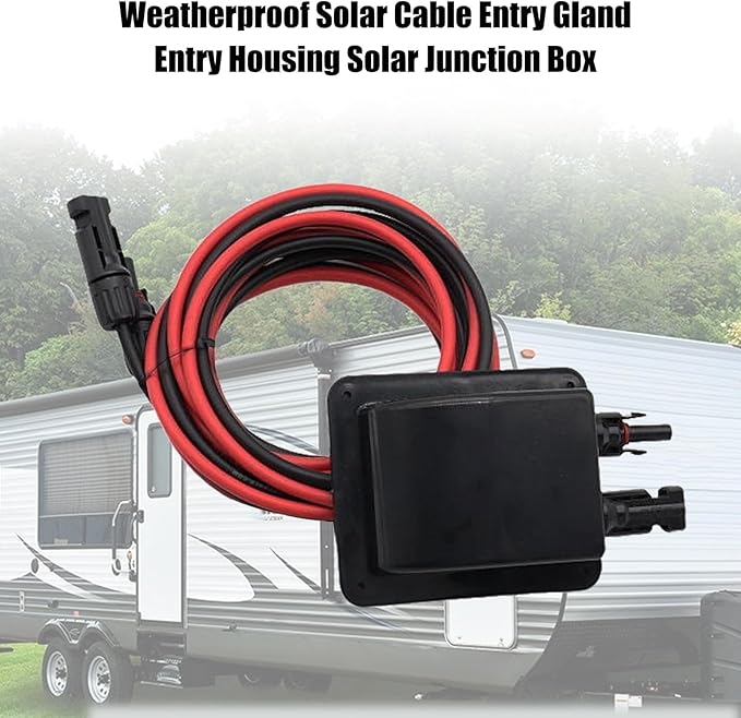 Weatherproof Solar Cable Entry Gland Entry Housing Solar Junction Box Fits for RV,Vehicles, Boats,Through RV Roof Solar Entry Housing with 10Ft 10AWG Solar Extension Cable
