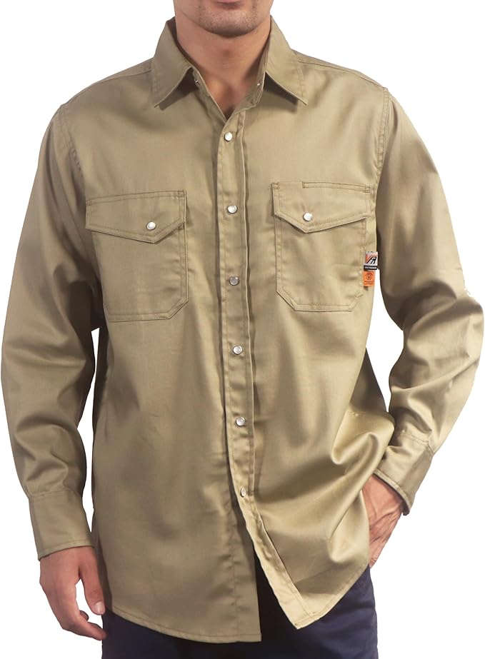 VATRENUS FR Shirts for Men 6.5oz Button Down Flame Resistant 100% Cotton Men's Pre-Washed Fire Retardant Work Shirt