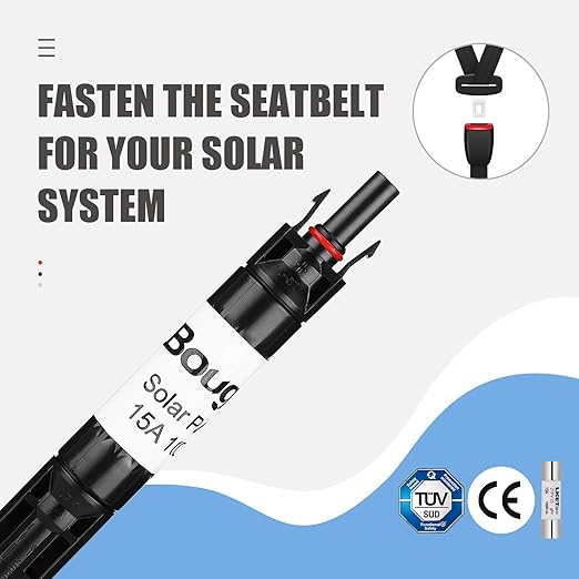 BougeRV 15A Solar Fuse Holder Inline, PV Inline Fuse Holder 15 Amp for Solar Panel and Solar Controller, Waterproof Solar Connector, Solar Surge Protection Device