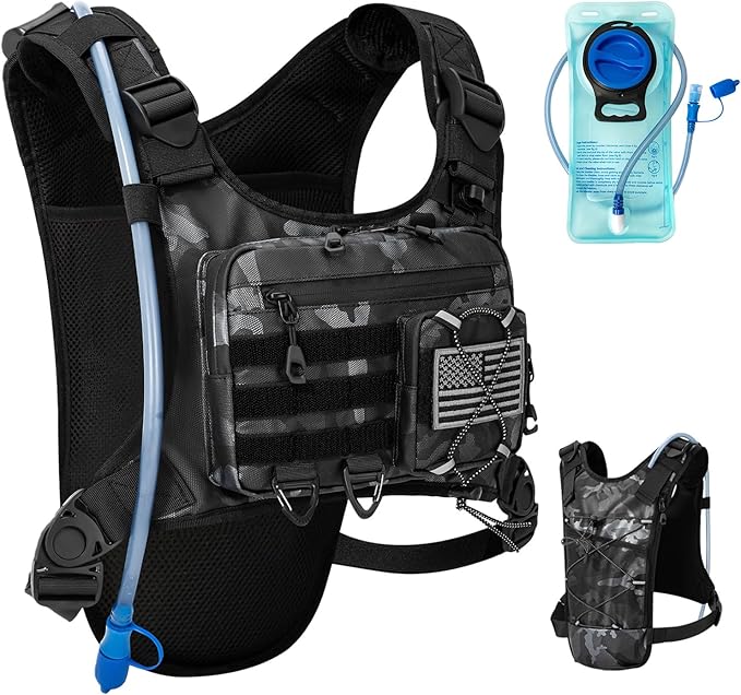Hydration Vest with 2L Water Bladder for Men and Women,Lightweight Adjustable Hydration Backpack,Reflective Running Vest Chest Bag for Climbing Cycling Hiking
