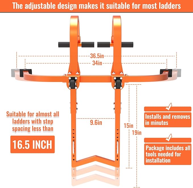 2 in 1 Ladder Stabilizer & Ladder Hook for Roof Ridge, Heavy Duty Ladder Roof Hooks with Rubber Grip T-Bar, Secure and Stable Ladder Standoff Arms for Roof Gutter with Anti-Slip Rubber Feet