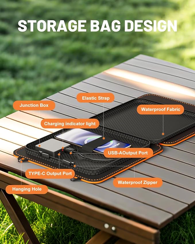Solar Panels, 10W Small Solar Charger with 5V USB-A and USB-C Fast Charging IPX5 Waterproof Foldable Portable Solar Panel for Camping, Hiking Compatible with iPhone, iPad, Power Banks