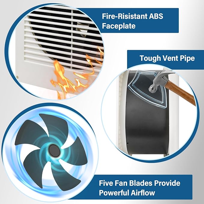 20W 8” Room to Room Fan 10-Speed RC Two-Way Reversible Airflow Through Wall with Temperature and Timer Setting In-Wall Vent Fan
