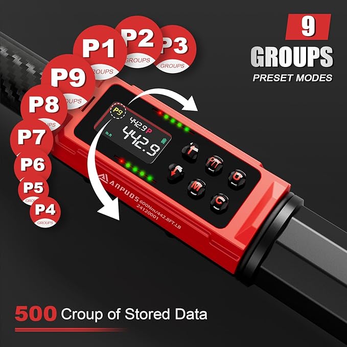 Digital Torque Wrench 3/4" Drive, 6.6-442.9 Ft.lb/9-600Nm, Carbon Fiber Tube, ±1% Accuracy, Heavy Duty Precision Torque Wrench Digital for Automotive, Trucks, Industrial & Mechanical Repairs