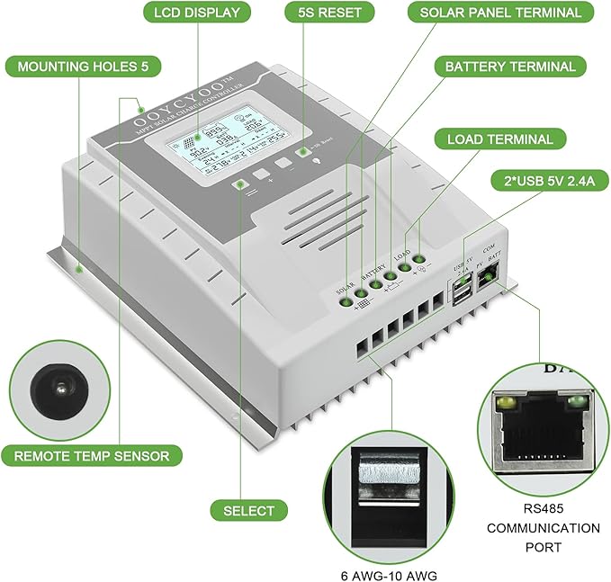 MPPT Charge Controller 40 amp 12V/24V Auto, 40A Solar Panel Charge Regulator with Blacklight LCD Display Max 100V for Lead-Acid Sealed Gel AGM Flooded Lithium Battery