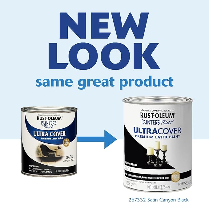 Rust-Oleum 1 qt 267332 Canyon Black Painters Touch 2X Ultra Cover Premium Latex Paint, Satin