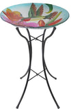 Teamson Home Handpainted Hummingbird Fusion Glass Birdbath Bowl Feeder with Metal Stand for Outdoor Patio Garden Backyard Decking, 21 Inch Height, Purple/Light Blue