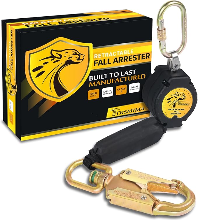 TRSMIMA Fall Protection Retractable Lanyard - 6FT Construction Self-Retracting Lanyard Fall Arrest Safety Roofing Heavy Duty Leading Positioning ANSI