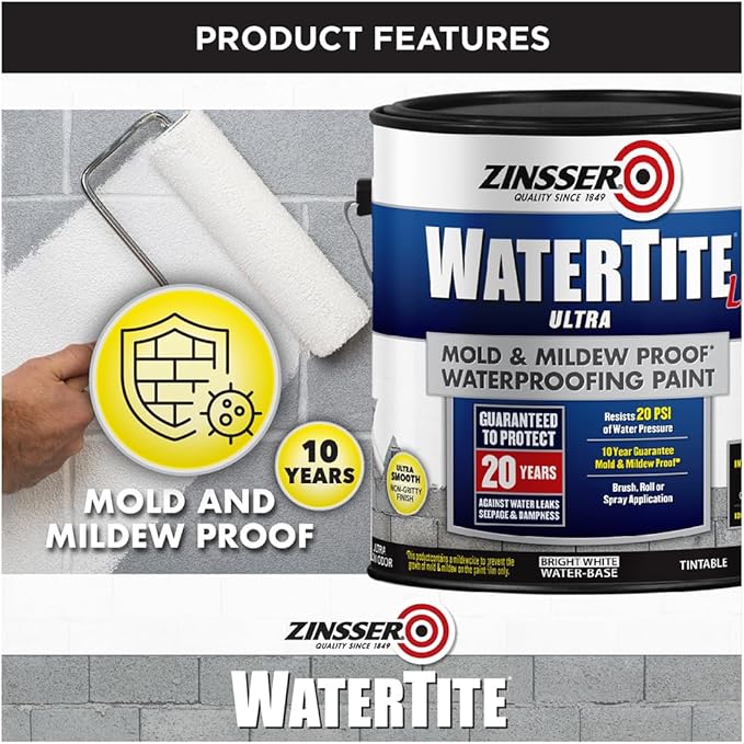 Zinsser 270267-2PK WaterTite LX Ultra Waterproofing Paint, Gallon, White, 2 Pack