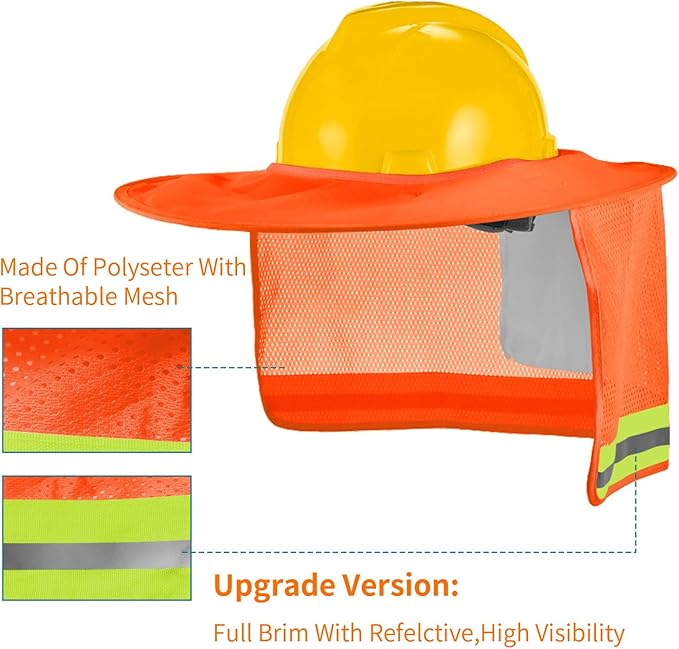 4 Pack Sun Shade Full Brim, Helmet Visor Mesh Neck Sun Shield with Reflective Strips Neck Sunshade Cover, Accessories (Orange)