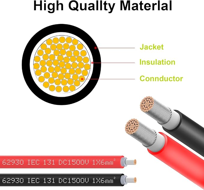 Solar Cable Extension 10Ft 10AWG, Solar Wire with Tool-Free Solar Connectors, Waterproof Solar Panel Extension Cable 6mm², PV Cable 10Gauge for Home Boat RV Solar Panels(10ft)