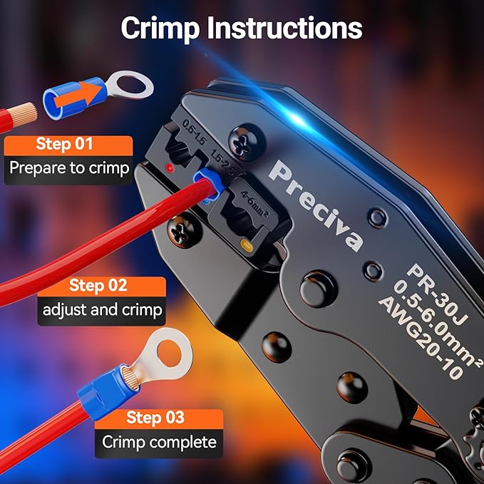 Preciva Crimping Tool for Insulated Terminals Wire Connectors, AWG20-10 Ratchet Crimper with 680 Pcs Insulated Terminals Connectors