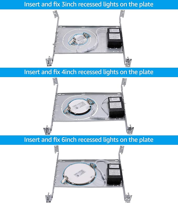 TORCHSTAR New Construction Mounting Plate, 3/4/6 Inch LED Recessed Lighting Kits, Compatibility Upgrade, Extendable Hanger Bars, Shallow Recessed Light Housing, Pack of 6