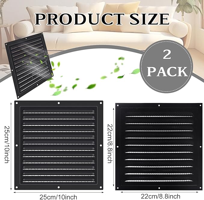 2 Pcs Attic Vent 10" X 10" Shed Vents Metal Gable Vents for Houses Wall Vent with Screen Vent Covers for Home Garage Attic Ceiling, Boost Ventilation and Guard Against Moisture