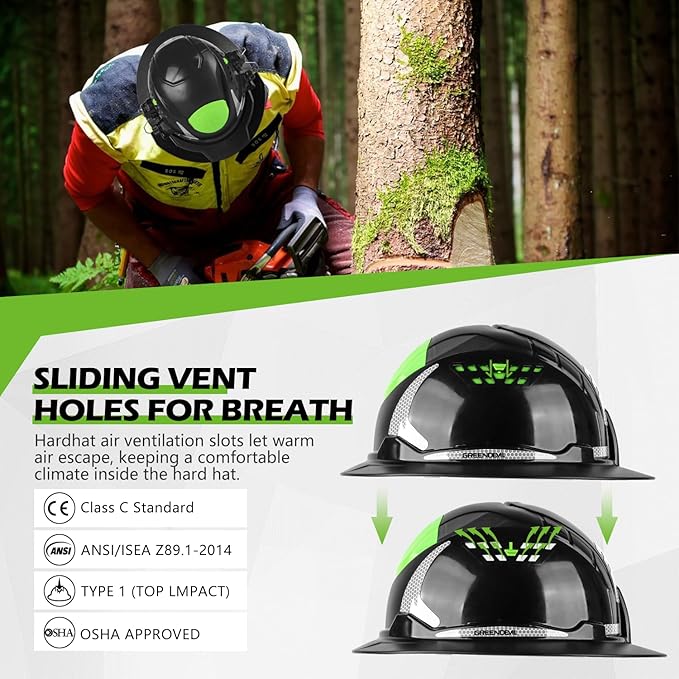 GREEN DEVIL Industrial Chainsaw Helmet with Face Shield Built in Visor and Ear Muffs 4 in 1 System ANSI Z89.1 Safety Hard Hat Adjustable Headgear Ideal for Forestry and Arborist Work Full Brim Style