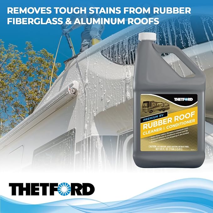 Premium RV Rubber Roof Cleaner & Conditioner - Non-Toxic - Non-Abrasive - Biodegardable - 1 Gallon - Thetford 32513
