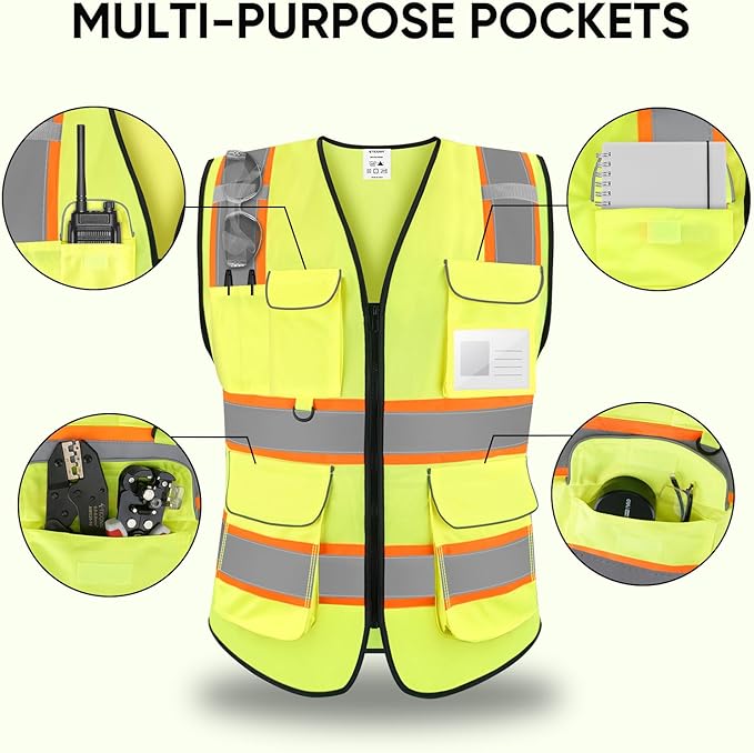 TICONN Reflective Safety Vest High Visibility Class II Mesh Vest for Women & Men Meets ANSI Standards