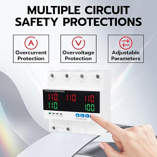 Automatic Transfer Switch 100A 110V Inverter Generator Transfer Switch with 5 Digits LED Display,Three Power Selector for Home Generator Grid Inverter Outdoor RV